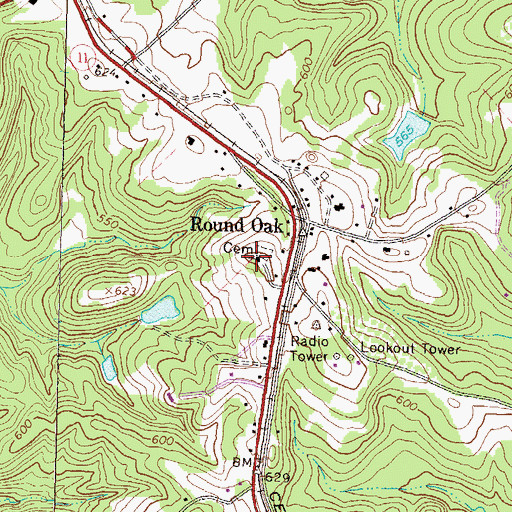 Topographic Map of Round Tree Methodist Church, GA