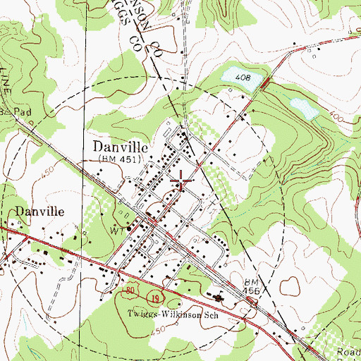 Topographic Map of Danville Baptist Church, GA