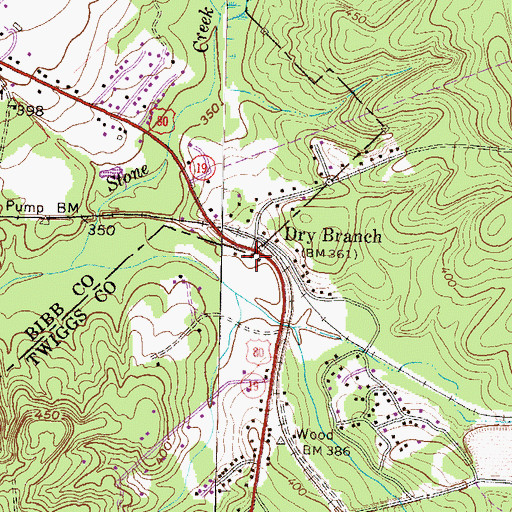 Topographic Map of Dry Branch Post Office, GA
