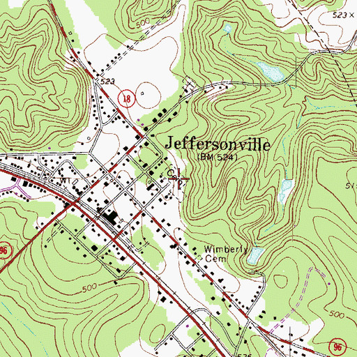 Topographic Map of Jeffersonville Cemetery, GA