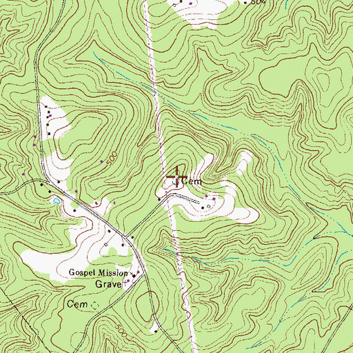 Topographic Map of Kitchens Cemetery, GA