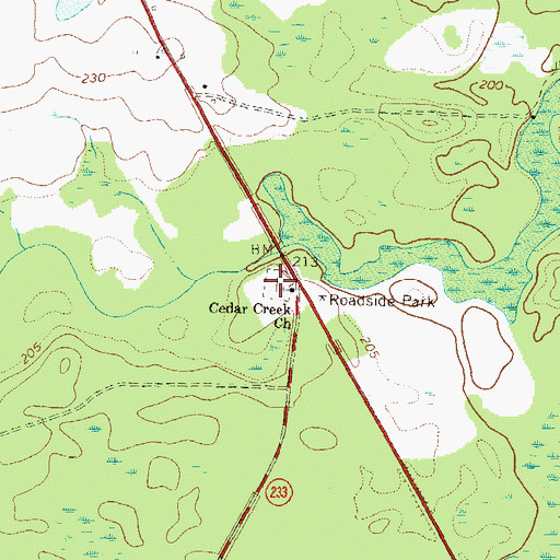 Topographic Map of Cedar Creek Cemetery, GA