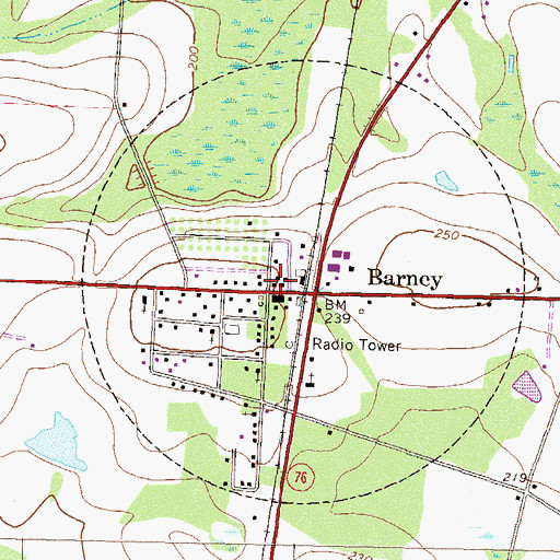 Topographic Map of Barney Post Office, GA