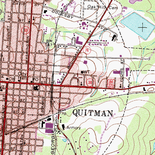 Topographic Map of Brooks County Library, GA
