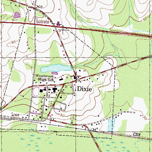 Topographic Map of Dixie Baptist Church, GA