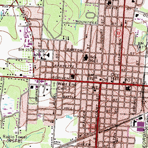 Topographic Map of First Baptist Church, GA