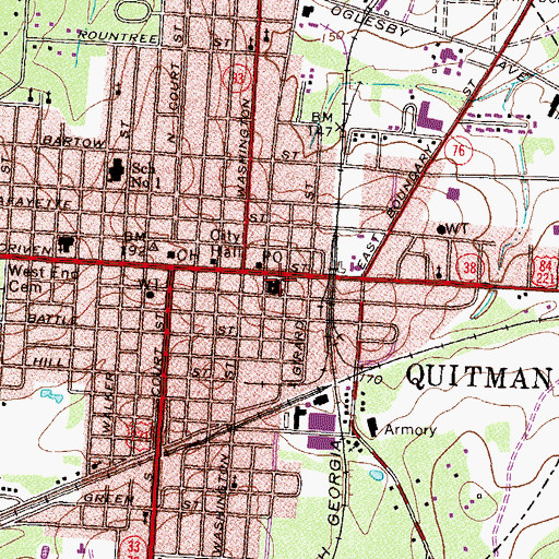 Topographic Map of Quitman Methodist Church, GA