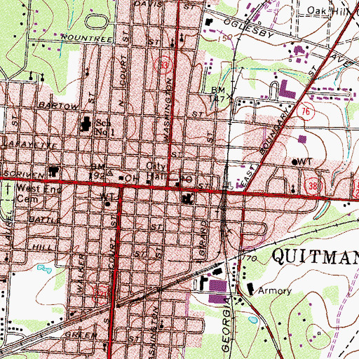 Topographic Map of Quitman Post Office, GA