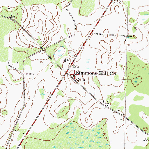 Topographic Map of Simmons Hill Cemetery, GA