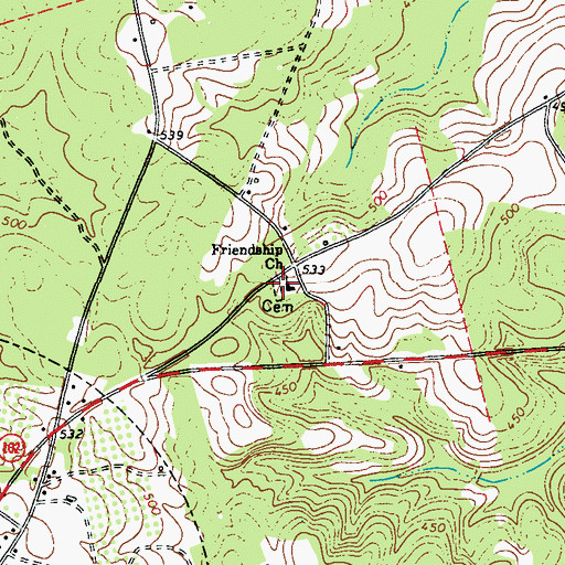 Topographic Map of Friendship Cemetery, GA