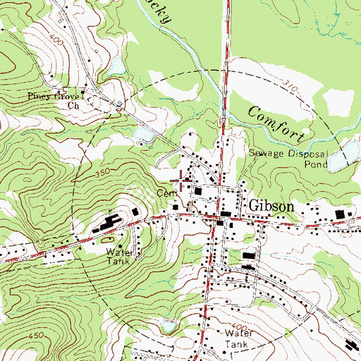 Topographic Map of Gibson City Cemetery, GA