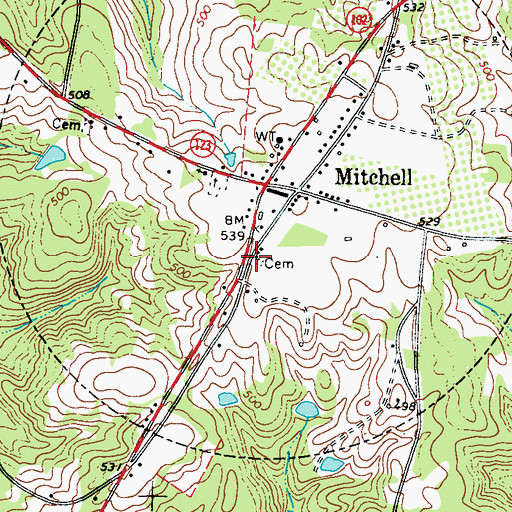 Topographic Map of Mitchell Baptist Church, GA