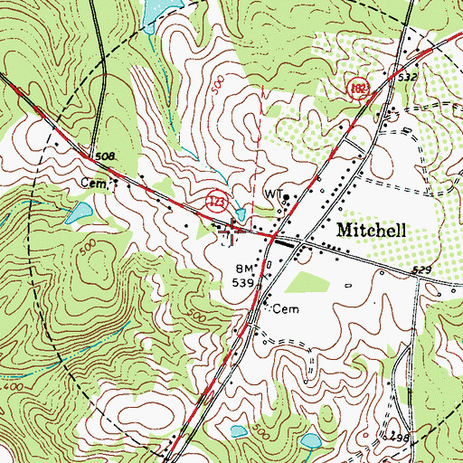 Topographic Map of Mitchell Cemetery, GA
