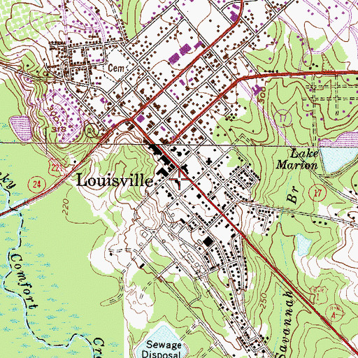 Topographic Map of Jefferson County Courthouse, GA