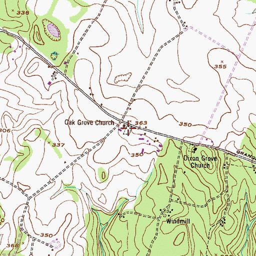 Topographic Map of Oak Grove Cemetery, GA