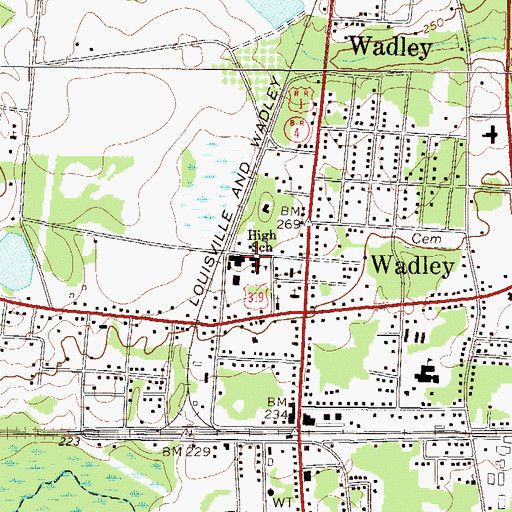 Topographic Map of Wadley High School, GA