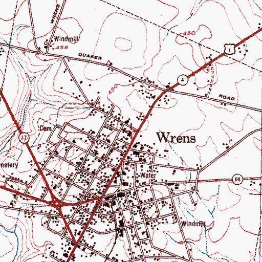 Topographic Map of Wrens Elementary School, GA