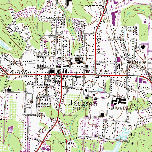 Topographic Map of First Baptist Church, GA
