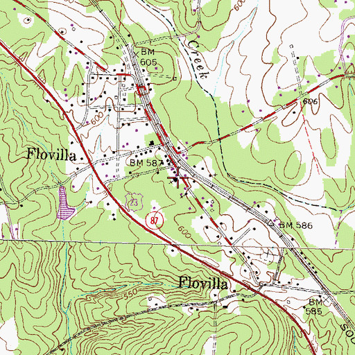 Topographic Map of Flovilla Baptist Church, GA