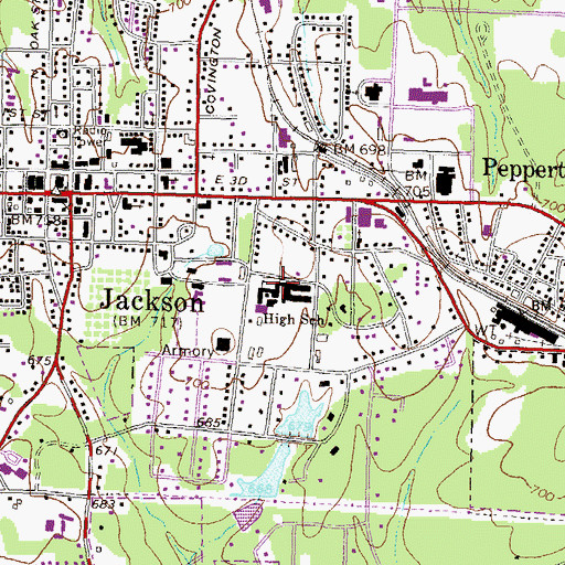Topographic Map of Jackson Elementary School, GA