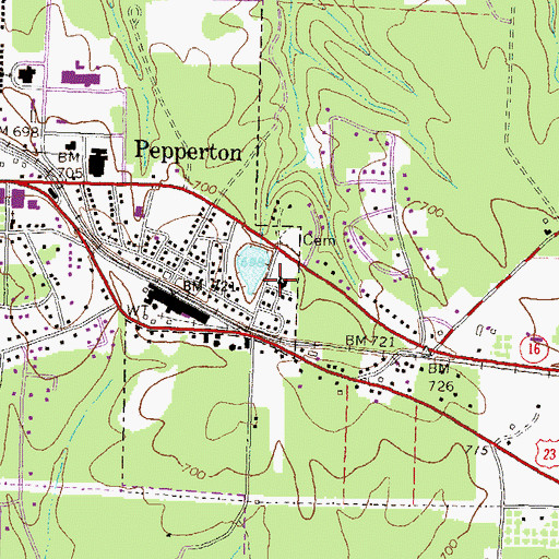 Topographic Map of Pepperton School (historical), GA
