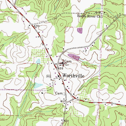 Topographic Map of Worthville Church, GA
