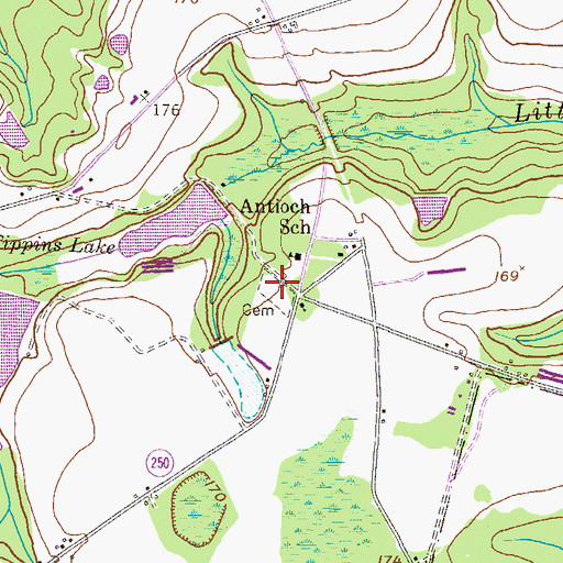 Topographic Map of Antioch Cemetery, GA