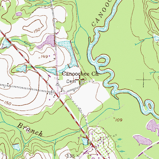 Topographic Map of Canoochee Cemetery, GA