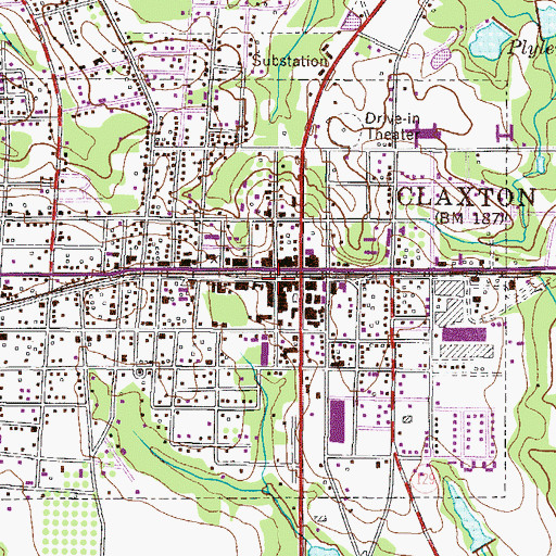 Topographic Map of Claxton Post Office, GA