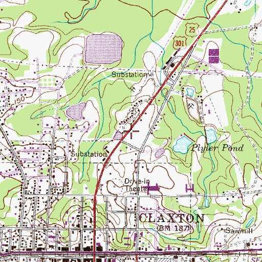 Topographic Map of Claxton Square Shopping Center, GA