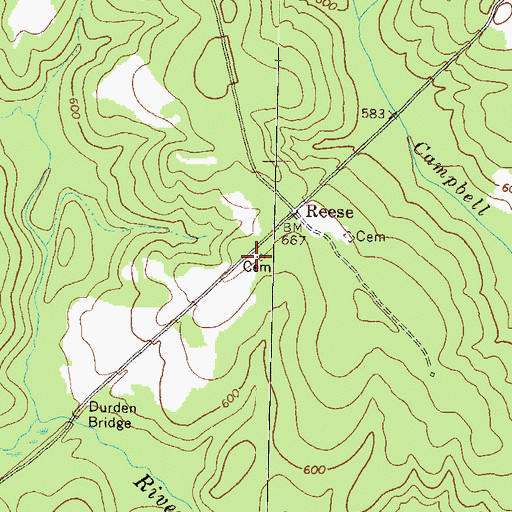 Topographic Map of Durden Cemetery, GA