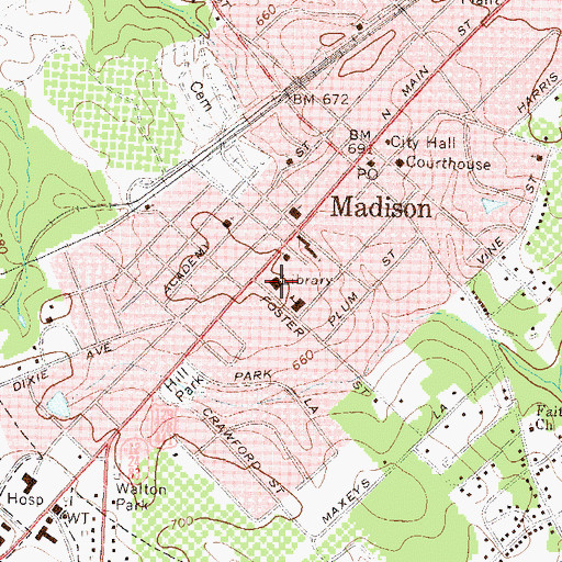 Topographic Map of Madison Public School (historical), GA