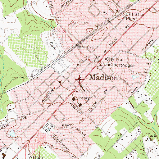 Topographic Map of Madison Methodist Church, GA