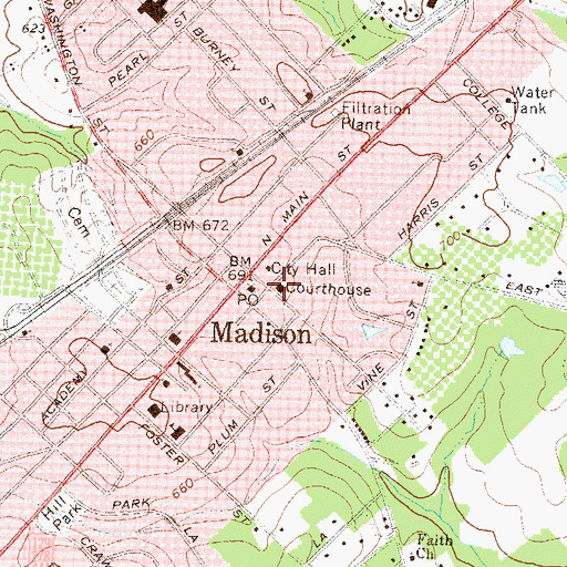 Topographic Map of Morgan County Courthouse, GA