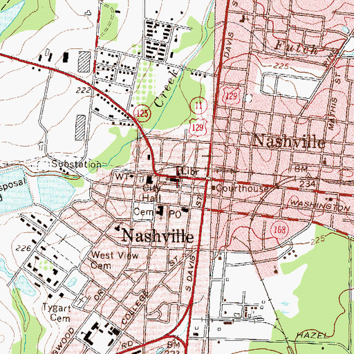Topographic Map of First Baptist Church of Nashville, GA