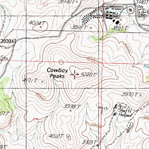 Topographic Map of Cowboy Peaks, AZ