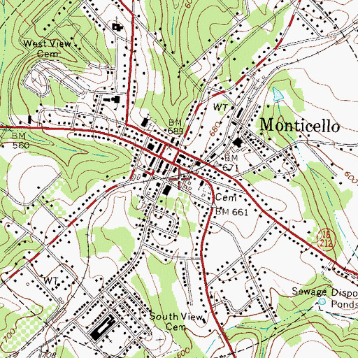 Topographic Map of Monticello Post Office, GA