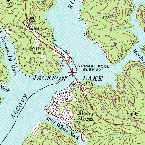 Topographic Map of Waters Bridge, GA