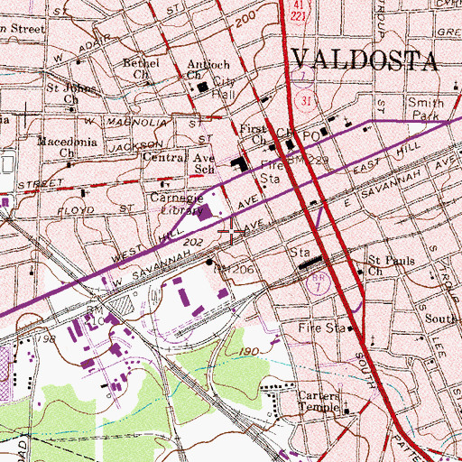 Topographic Map of Valdosta Fire Department Station 1, GA