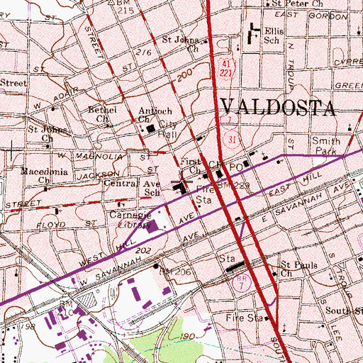 Topographic Map of First Baptist Church, GA