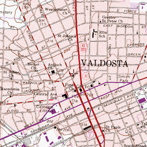 Topographic Map of First Presbyterian Church, GA