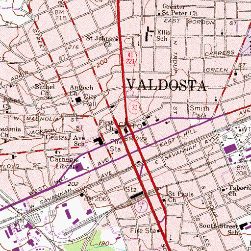 Topographic Map of Lowndes County Courthouse, GA