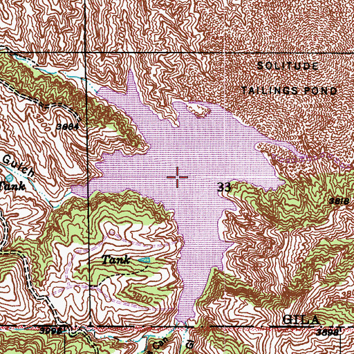 Topographic Map of Solitude Tailings Pond, AZ