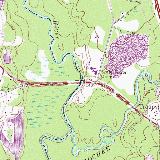 Topographic Map of Troup Bridge, GA