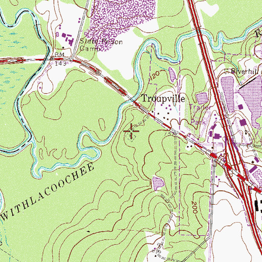 Topographic Map of Troupville Cemetery, GA