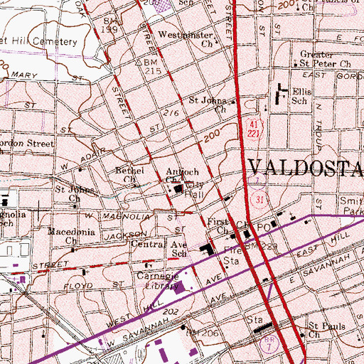 Topographic Map of Valdosta City Hall, GA
