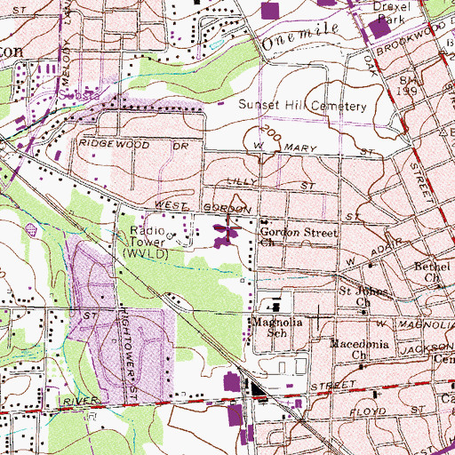 Topographic Map of West Gordon Street Elementary School, GA