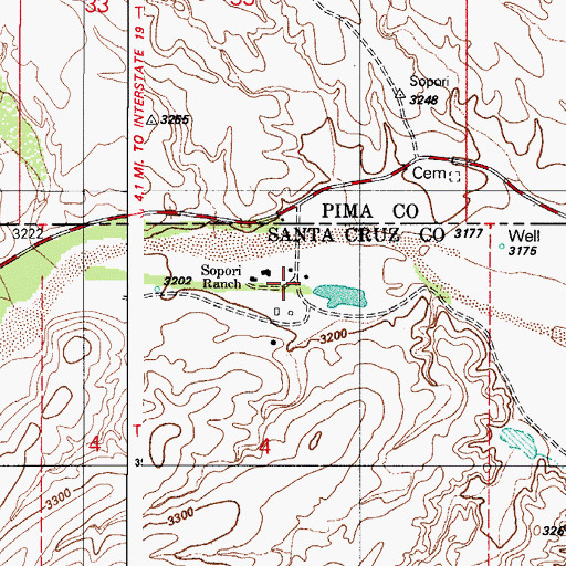 Topographic Map of Sopori Ranch, AZ