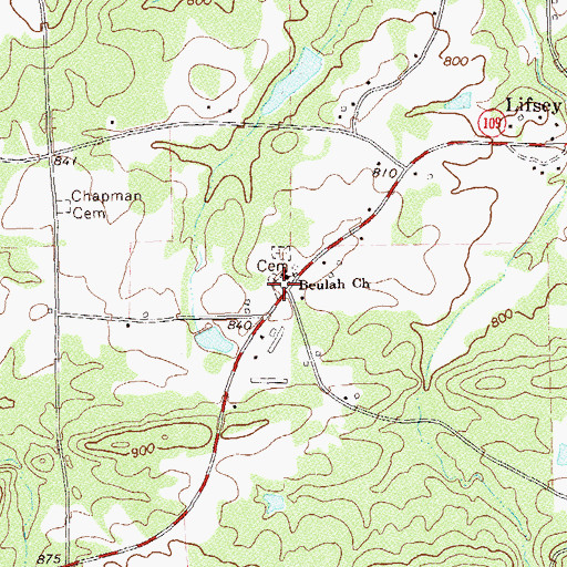Topographic Map of Beulah Cemetery, GA