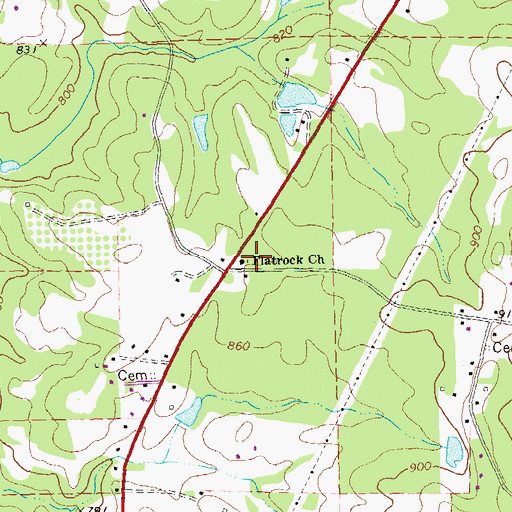 Topographic Map of Flat Rock Cemetery, GA